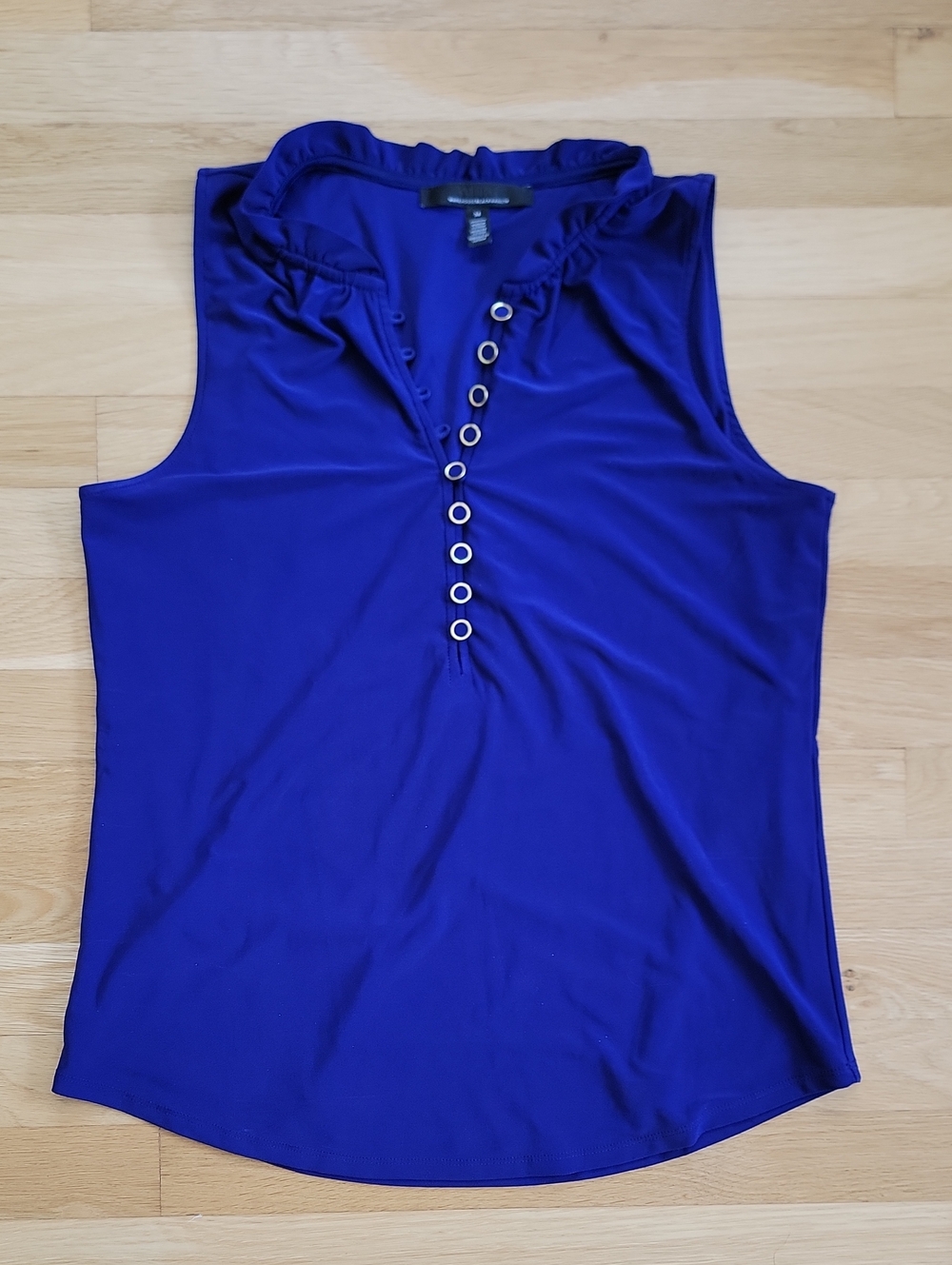 White House Black Market Purple Sleeveless Ruffle Henley Tank